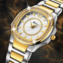 Load image into Gallery viewer, Geneva Designer Diamond Quartz Gold Watch for Women